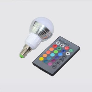 RGB LED КРУШКА С ДИСТАНЦИОННО УПРАВЛЕНИЕ E14  цокъл 5W - 220 V В РАЗЛИЧНИ ЦВЕТОВЕ - СРЕБРИСТА 