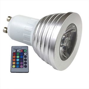 RGB LED КРУШКА С ДИСТАНЦИОННО УПРАВЛЕНИЕ GU10 цокъл 5W - 220 V В РАЗЛИЧНИ ЦВЕТОВЕ - СРЕБРИСТА 
