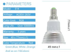 RGB LED КРУШКА С ДИСТАНЦИОННО УПРАВЛЕНИЕ E14  цокъл плоска за лунички  5W - 220 V В РАЗЛИЧНИ ЦВЕТОВЕ - СРЕБРИСТА 