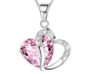 Дамско колие 2 Сърца с кристали и камъче  Fashion Jewelry 