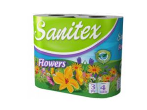 Sanitex тоалетна хартия Flowers 3пл 4бр