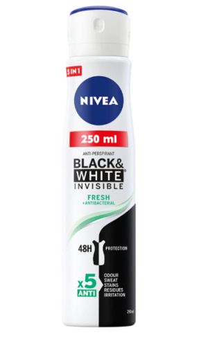 NIVEA ДЕЗОДОРАНТ СПРЕЙ INVISIBLE FOR BLACK & WHITE FRESH 250ML. XXL