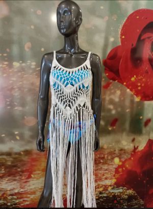 Плажна плетена дреха с ресни RIVAGE 88230