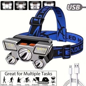 USB Акумулаторен Фенер - Водоустойчиви 5 LED светлини 4 Режима На Работа - За Дейности На Открито - Риболов, Къмпинг, Бягане