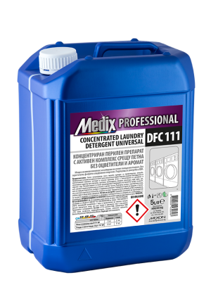 Medix Professional  CONCENTRATED LAUNDRY DETERGENT UNIVERSAL DFC 111 Концентриран перилен препарат с активен комплекс срещу петна без оцветители и аромат 5 л. 